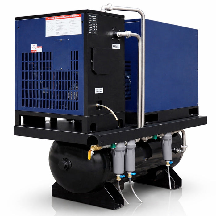 34CFM 10HP Rotary Screw Air Compressor with Air Dryer & ASME Tank | 125 PSI 230V 3-Phase