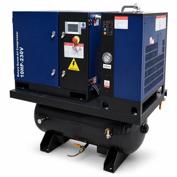 34CFM 10HP Rotary Screw Air Compressor with Air Dryer & ASME Tank | 125 PSI 230V 3-Phase