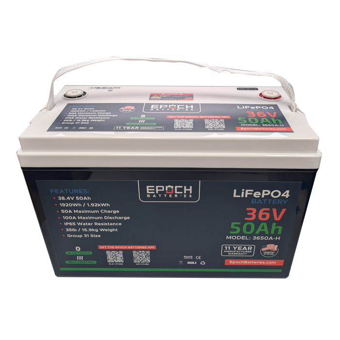 Epoch Batteries 36V 50Ah | Group 31 Size | Lithium Battery | Heated & Bluetooth | IP54 Waterproof | Epoch Essentials