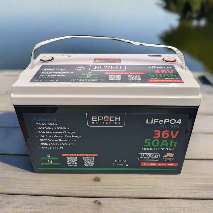 Epoch Batteries 36V 50Ah | Group 31 Size | Lithium Battery | Heated & Bluetooth | IP54 Waterproof | Epoch Essentials