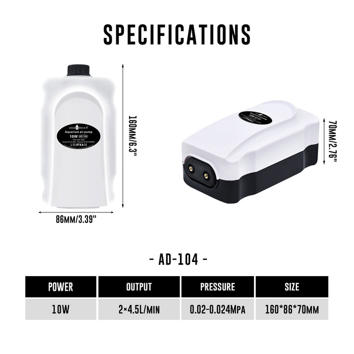Aqua Dream Quiet Air Aquarium Pump Output 2X75 GPH Oxygen Aerator Pump for 30-120 Gallons Fish Tank, Oxygen Adjustment