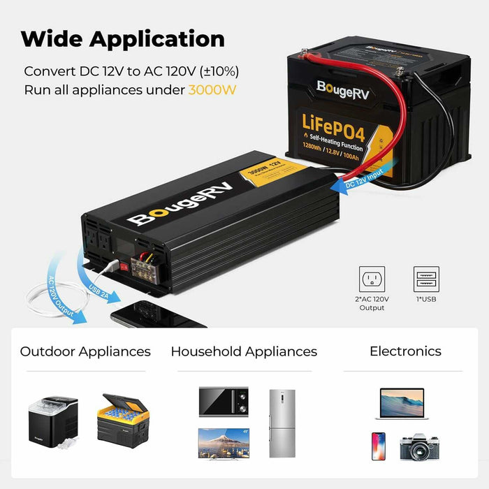 BougeRV 3000W 12V Pure Sine Wave Inverter