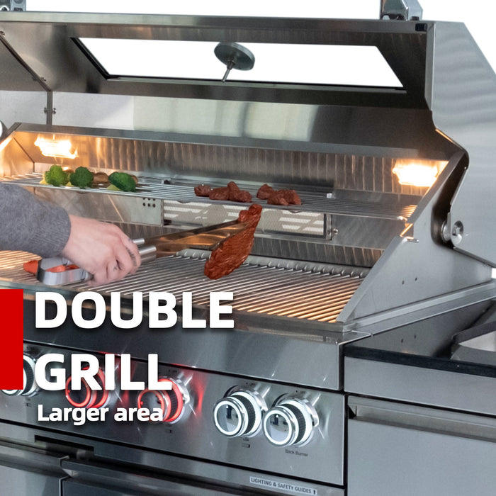 128" 120,000 BTU 6-Burner Outdoor Kitchen Island Grill with Pizza Oven