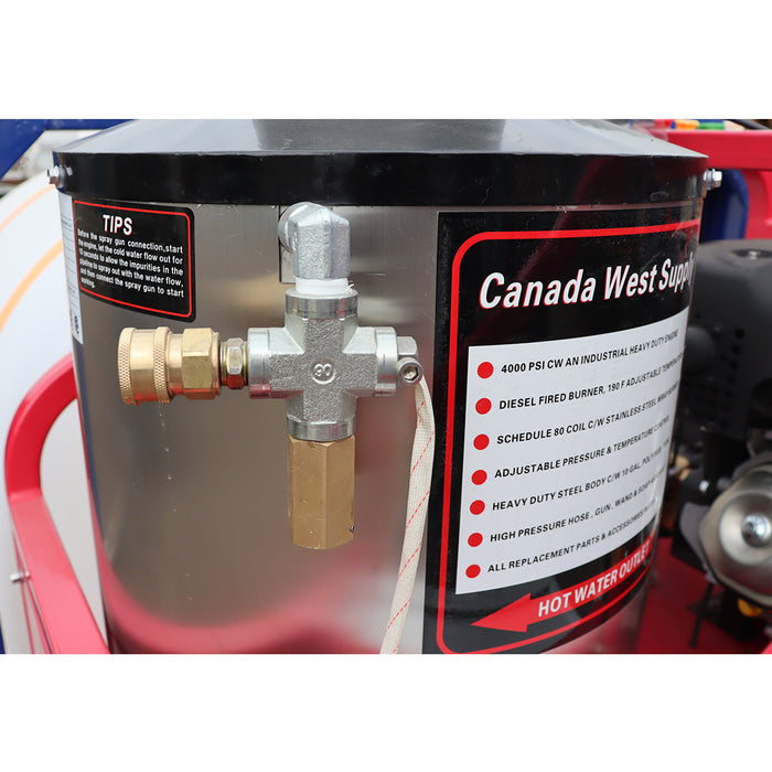 Industrial 4000 PSI Hot Water Pressure Washer with 436 Gal Water Tank