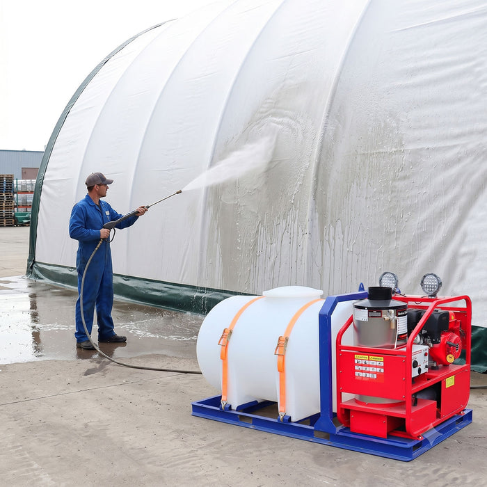 Industrial 4000 PSI Hot Water Pressure Washer with 436 Gal Water Tank