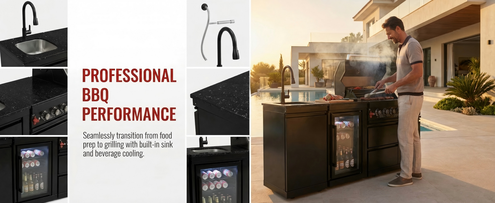 82" 6-Burner 85,000 BTU Gas Outdoor Kitchen Island Grill Stainless Steel Sink Wine Cooler