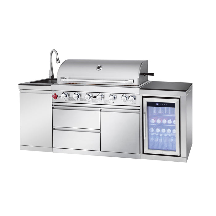 82.5" 6-Burner 83,500 BTU Silver Outdoor Kitchen Island Grill +Sink + Refrigerator