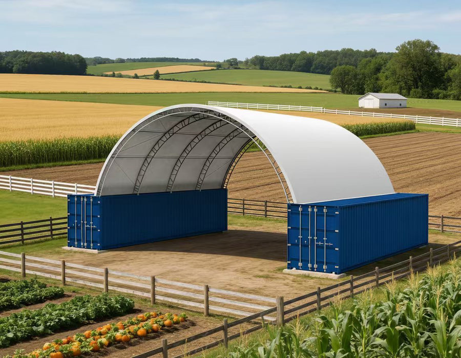 40'x40'x15' Double Truss Container Canopy Shelter