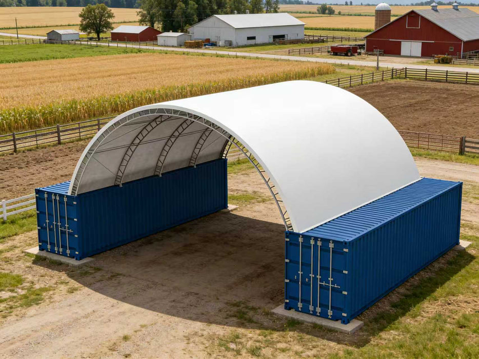 40'x40'x15' Double Truss Container Canopy Shelter