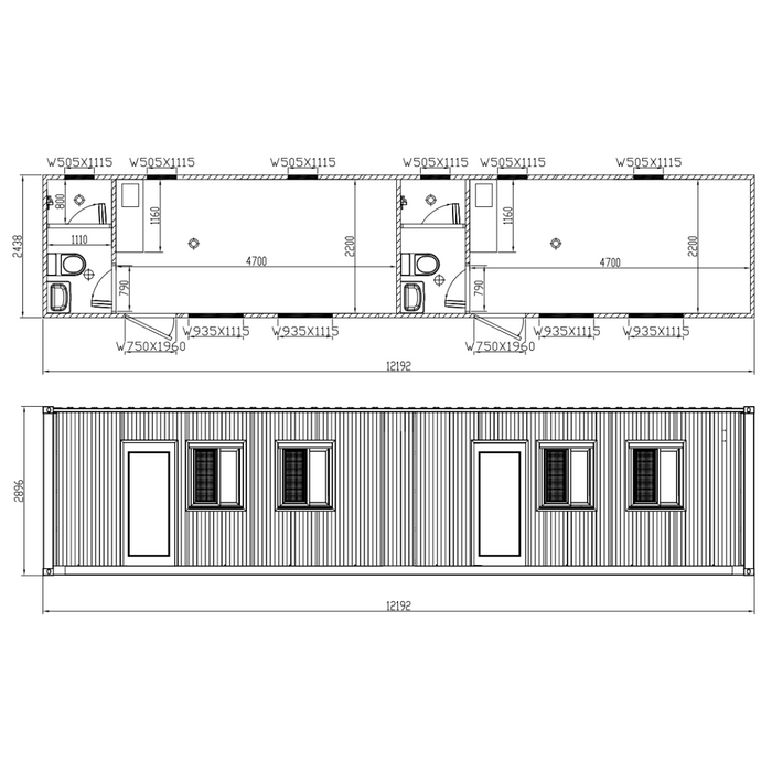 40ft Container House with 2 Bathroom