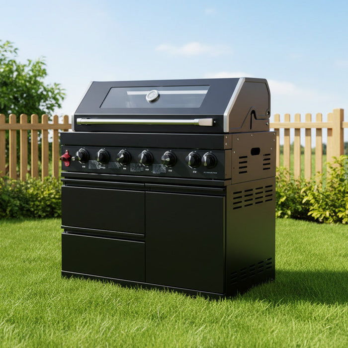 43" 6-Burner Natural NG Black Outdoor Kitchen Island Grill