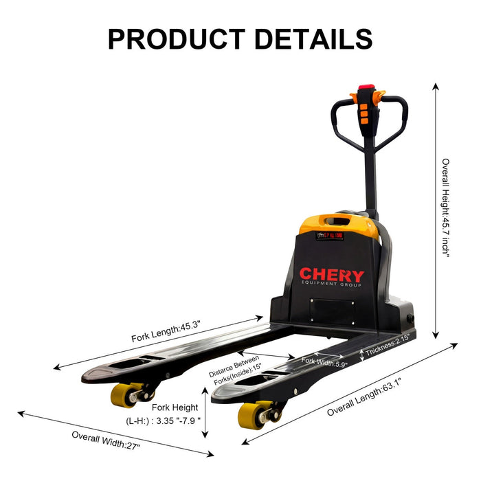 4400lbs Electric Pallet Jack, 45"x27" Fork, 48V 20Ah Removable Battery