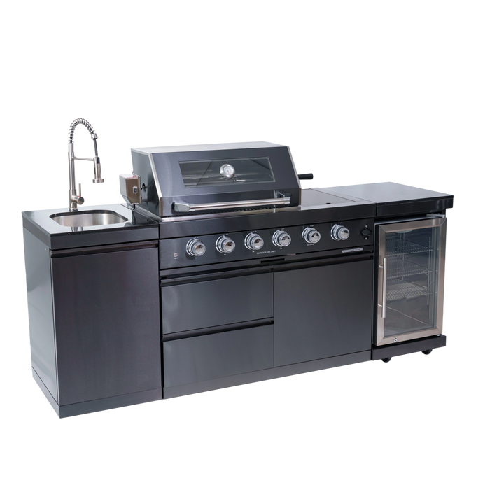 85" 4-Burner 72,000 BTU Stainless Outdoor Kitchen Island Grill with Wine Cooler & Sink Black