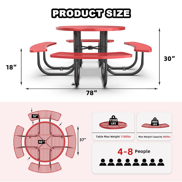 46" Round Picnic Table With Umbrella Hole