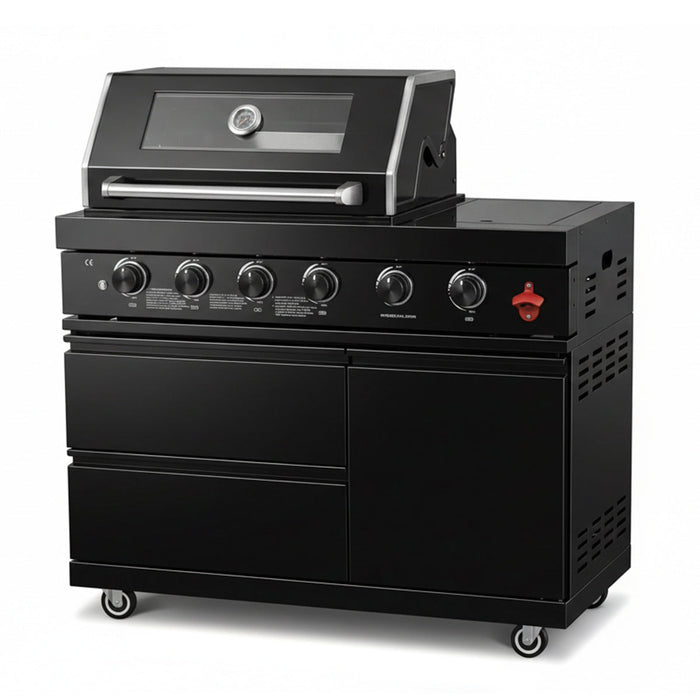 46"  Four Burners Black Outdoor Kitchen Islands Grill + Side Burner