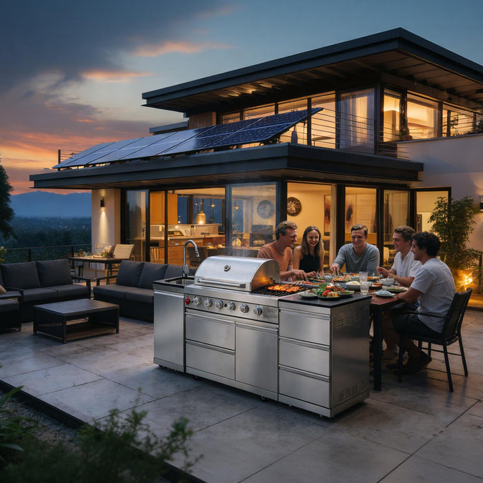 83.3" 4+1 Burner 71,500 BTU Silver Outdoor Kitchen Island Grill with Sink