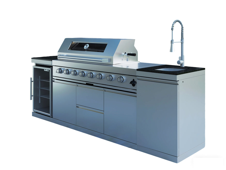 96" 6-Burner 96,000 BTU Silver Outdoor Kitchen Island Grill with Wine Cooler & Sink