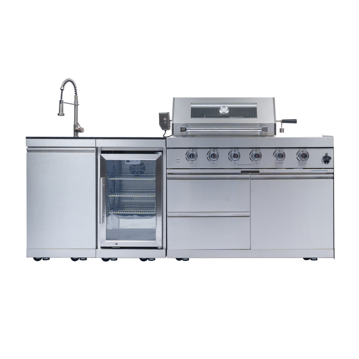 85" 4-Burner 72,000 BTU Stainless Outdoor Kitchen Island Grill with Wine Cooler & Sink Silver