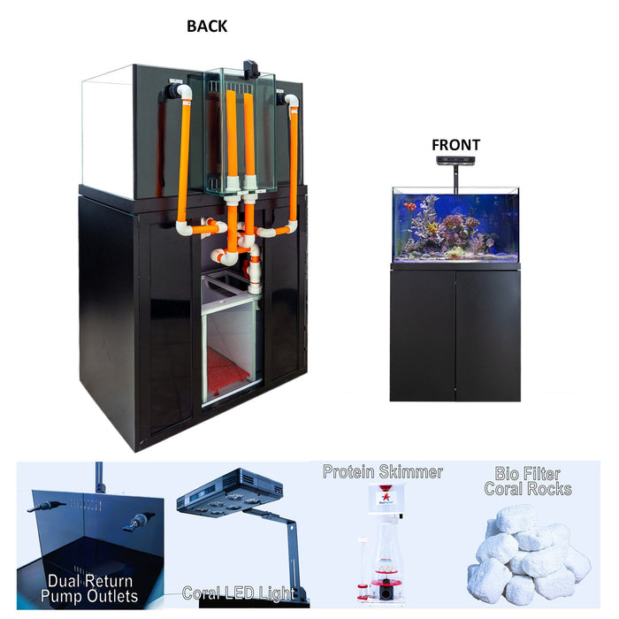 Aqua Dream Coral Reef Aquarium Tempered Glass 90 Gallon Tank Complete Set Black including one Coral light & one Protein Skimmer