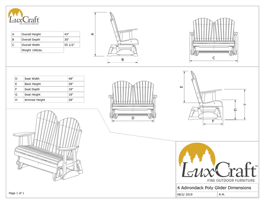 LuxCraft Recycled Plastic 4' Adirondack Glider Chair