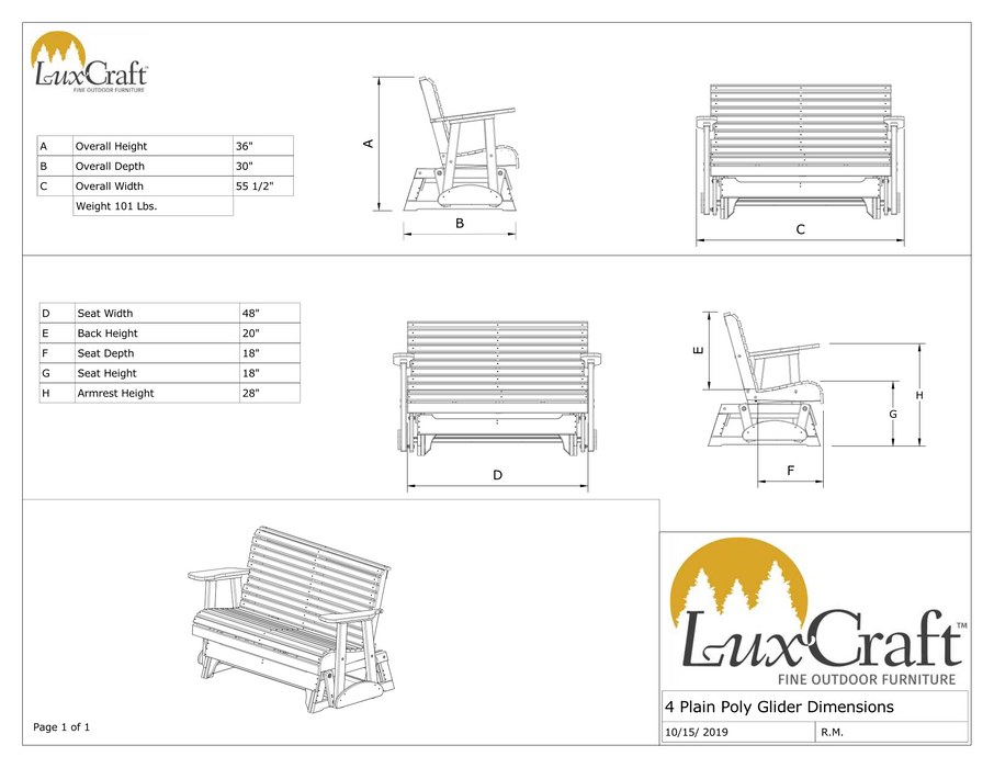 LuxCraft Rollback Recycled Plastic 4ft. Plain Patio Glider