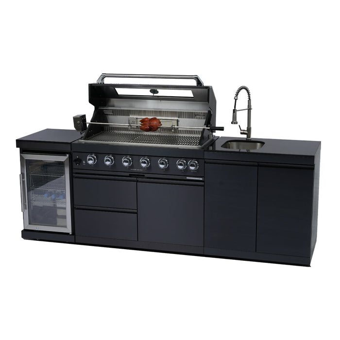 96" 6-Burner 85000 BTU Deluxe Stainless Steel Gas Outdoor Kitchen Island Grill with Wine Cooler & Sink