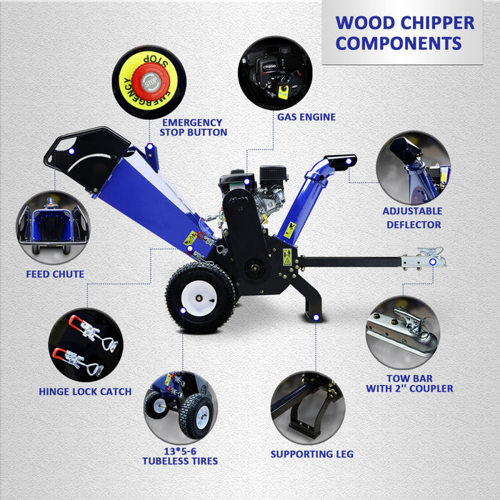 4" 6.5 HP 208cc Gas Powered Wood Chipper