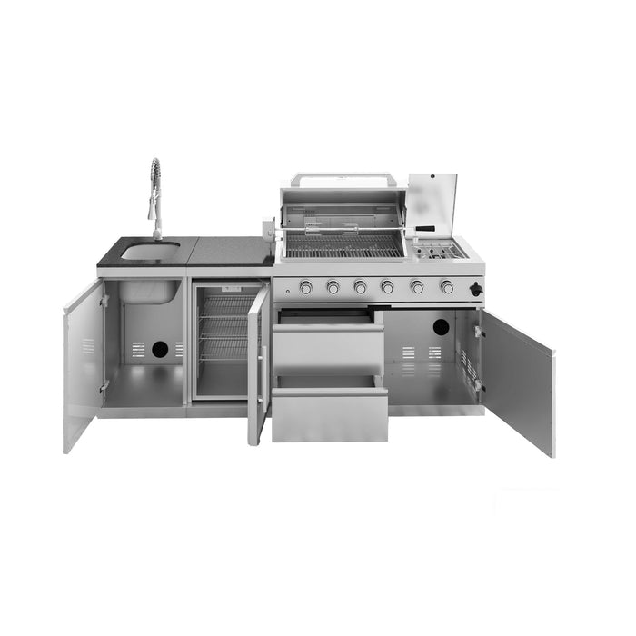 85" 4-Burner 72,000 BTU Stainless Outdoor Kitchen Island Grill with Wine Cooler & Sink Silver