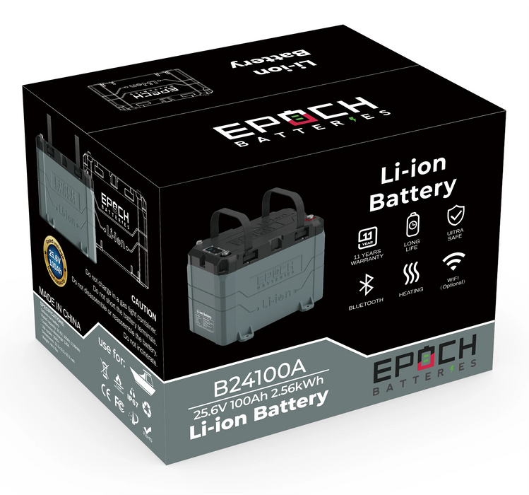 Epoch Batteries 24V 100Ah | Marine Battery | Lithium Trolling Motor Battery | Heated & Bluetooth | LiFePO4 Battery