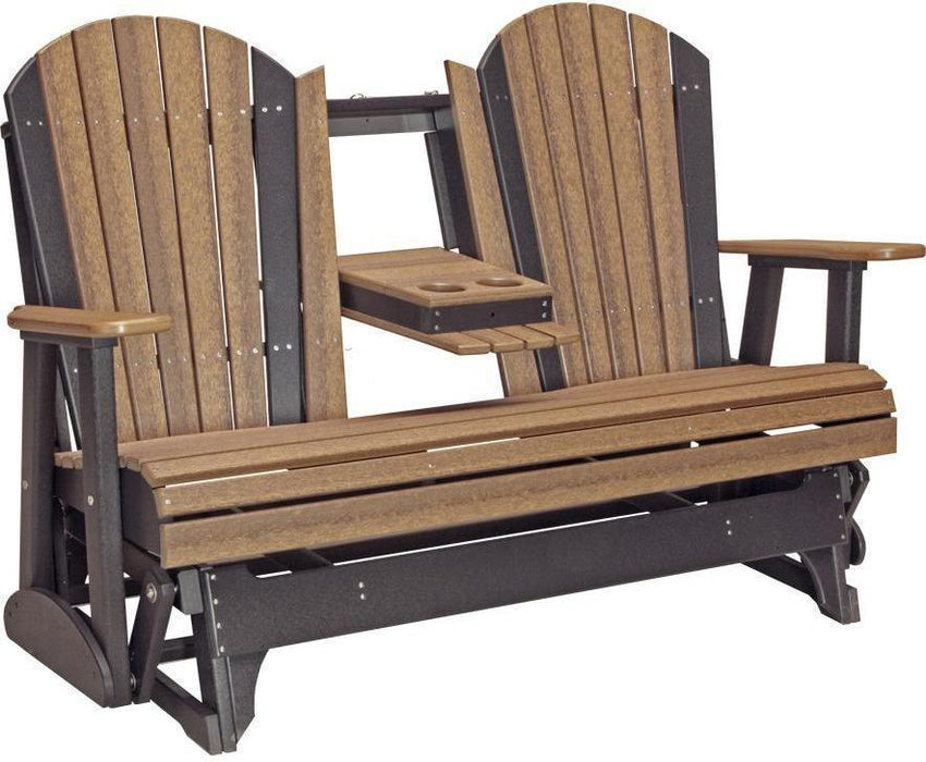 LuxCraft Recycled Plastic 5' Adirondack Glider Chair With Flip Down Center Console