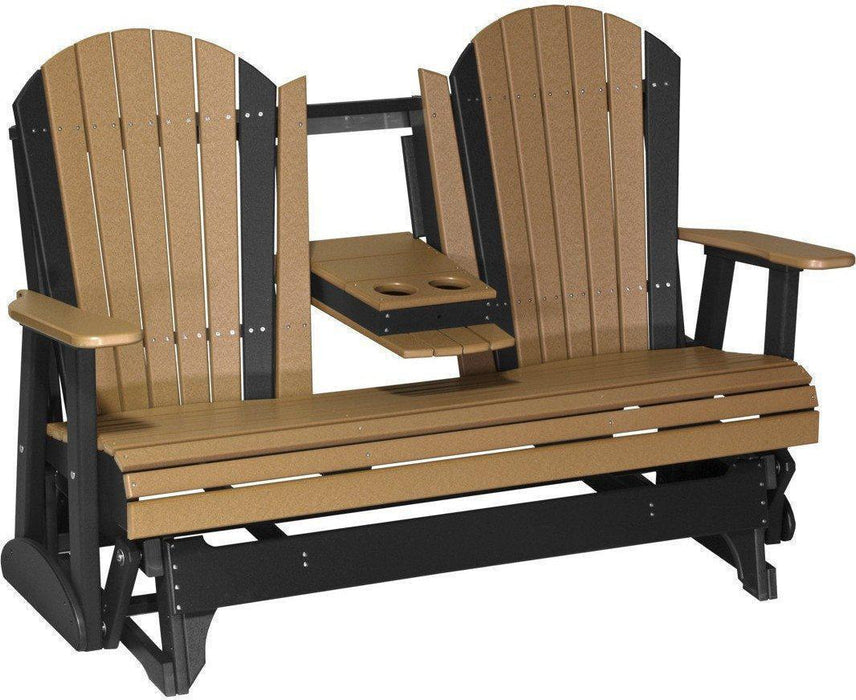 LuxCraft Recycled Plastic 5' Adirondack Glider Chair With Flip Down Center Console