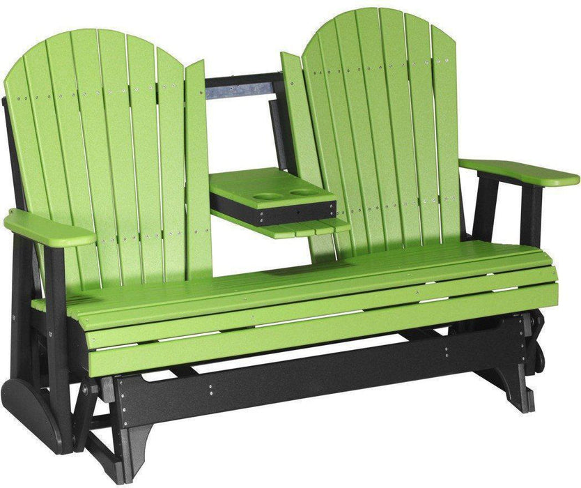 LuxCraft Recycled Plastic 5' Adirondack Glider Chair With Flip Down Center Console