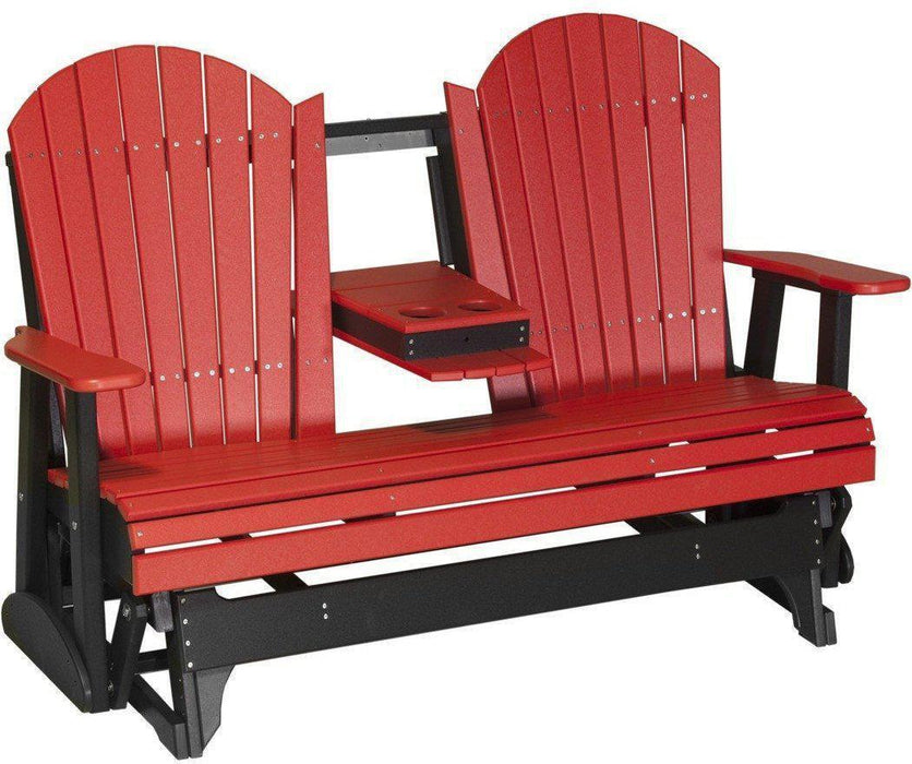 LuxCraft Recycled Plastic 5' Adirondack Glider Chair With Flip Down Center Console
