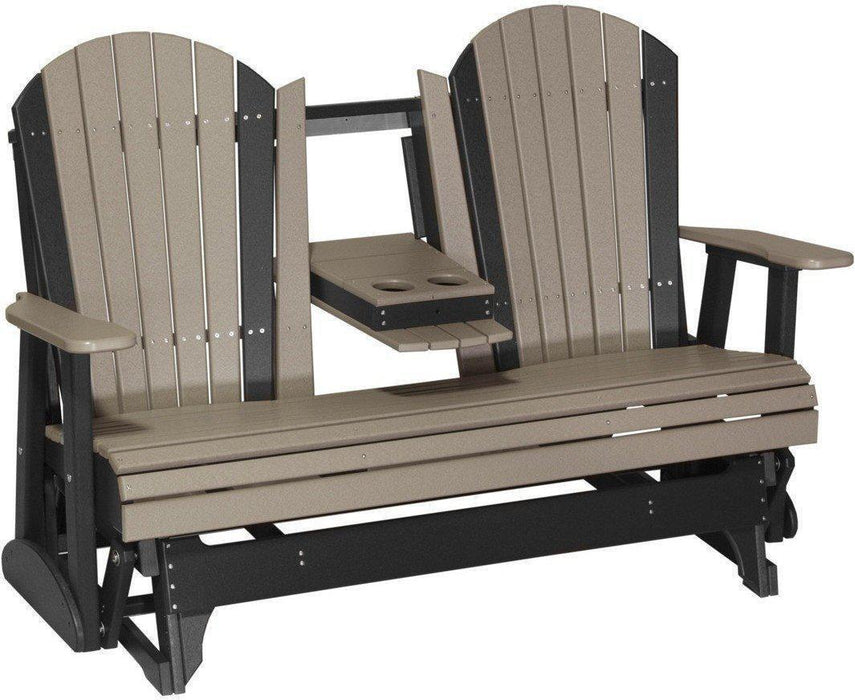LuxCraft Recycled Plastic 5' Adirondack Glider Chair With Flip Down Center Console