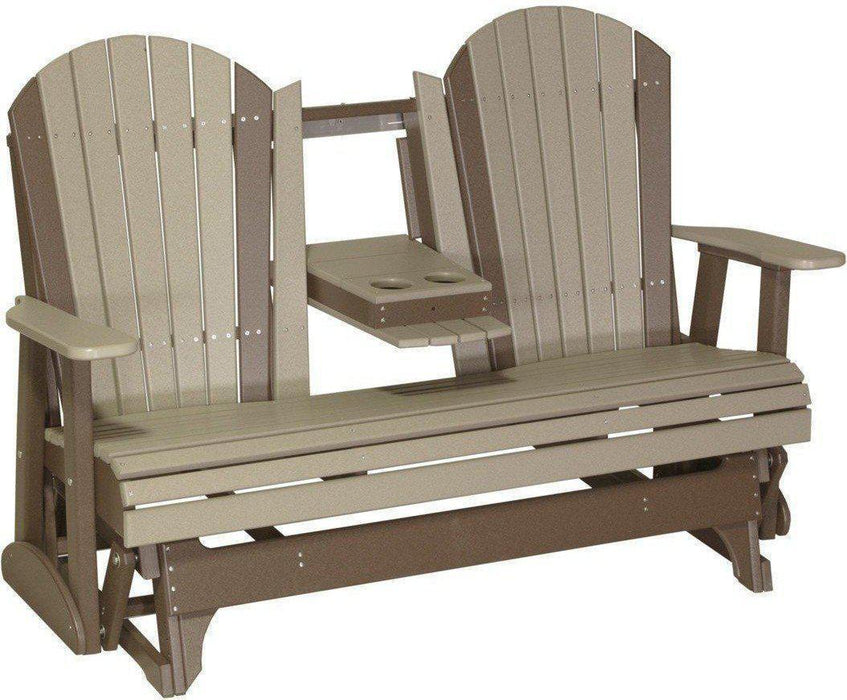 LuxCraft Recycled Plastic 5' Adirondack Glider Chair With Flip Down Center Console