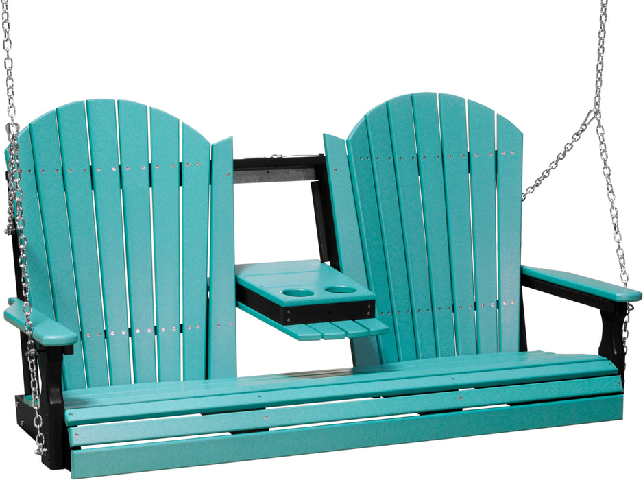 LuxCraft Adirondack 5ft. Recycled Plastic Porch Swing with Flip Down Center Console