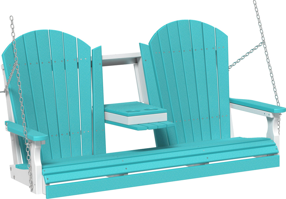 LuxCraft Adirondack 5ft. Recycled Plastic Porch Swing with Flip Down Center Console