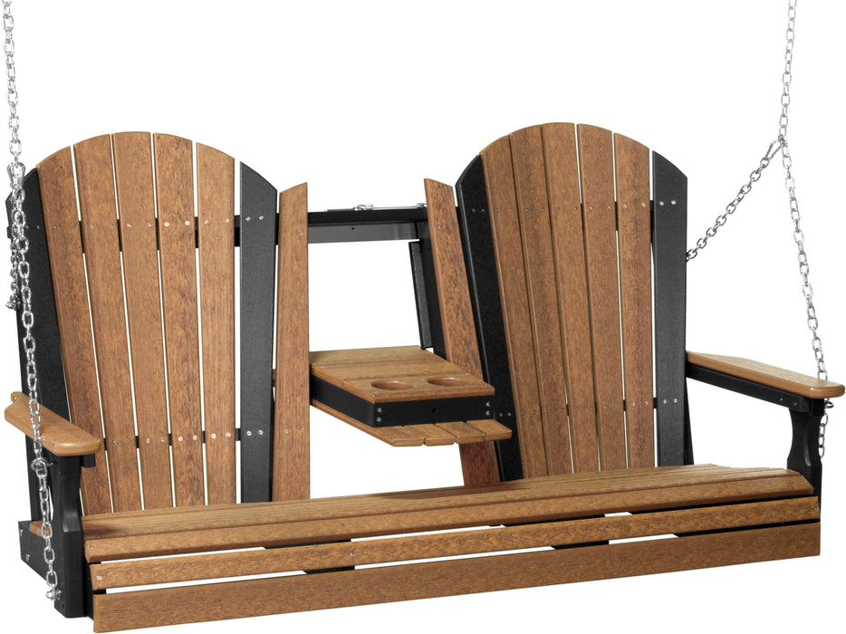 LuxCraft Adirondack 5ft. Recycled Plastic Porch Swing with Flip Down Center Console