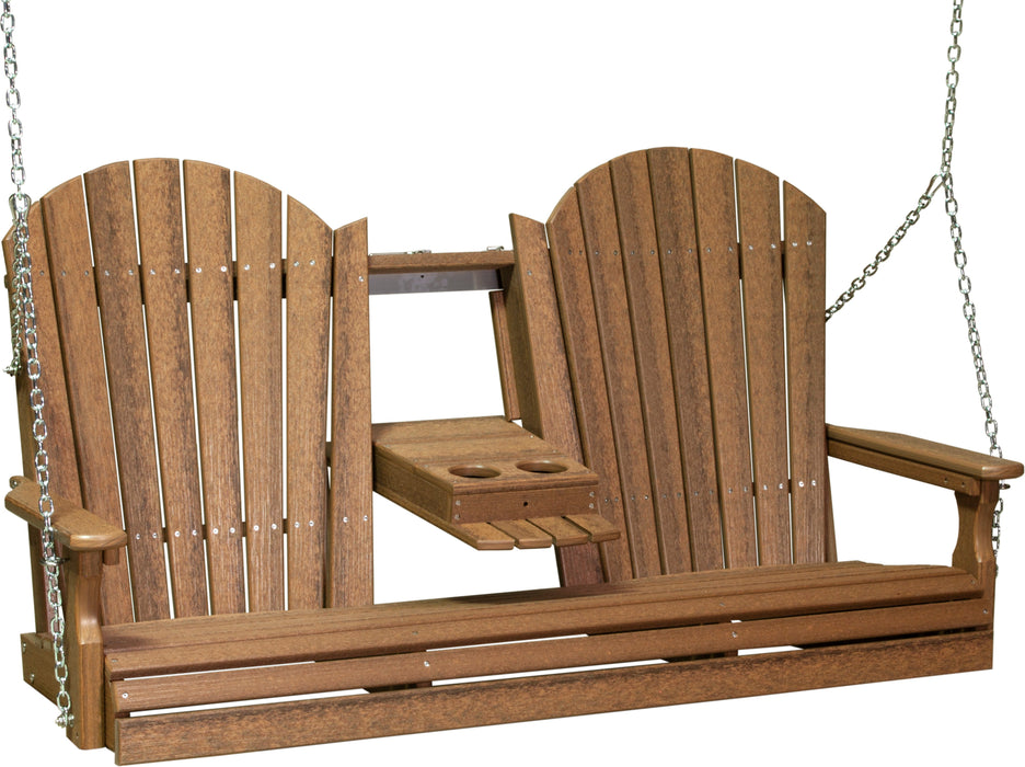LuxCraft Adirondack 5ft. Recycled Plastic Porch Swing with Flip Down Center Console