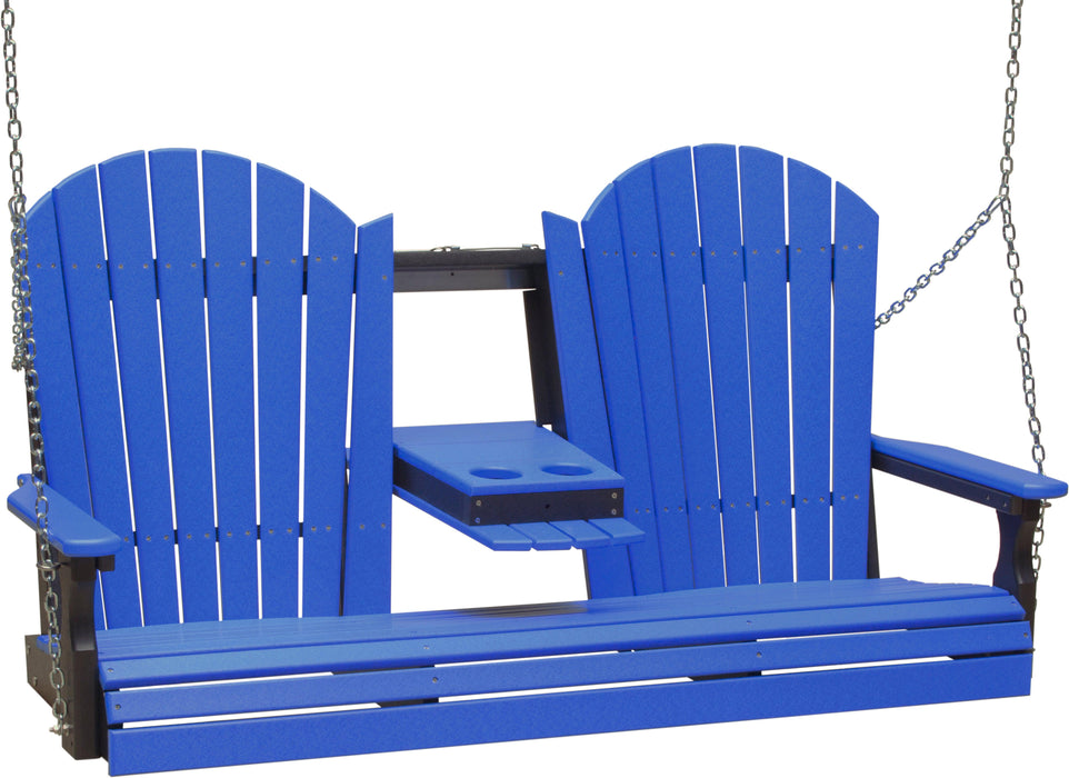 LuxCraft Adirondack 5ft. Recycled Plastic Porch Swing with Flip Down Center Console