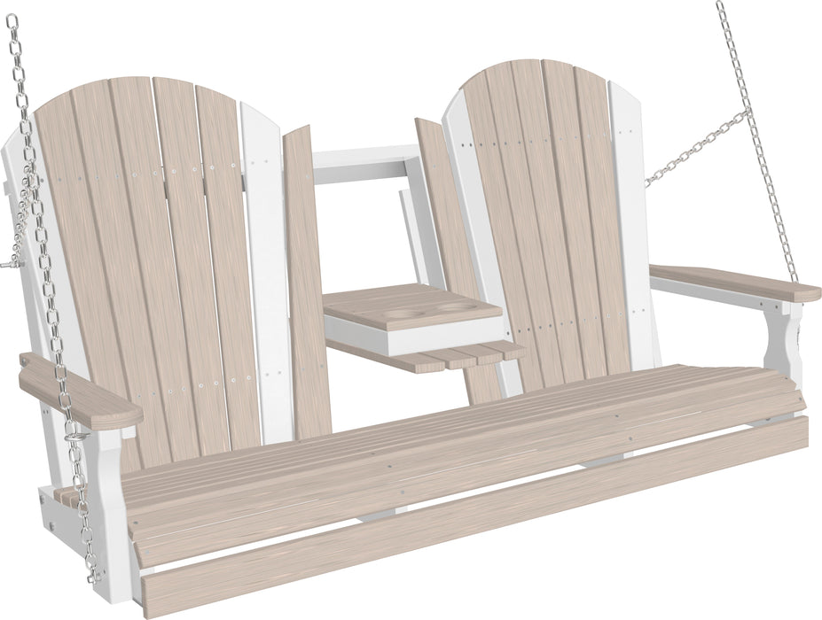 LuxCraft Adirondack 5ft. Recycled Plastic Porch Swing with Flip Down Center Console