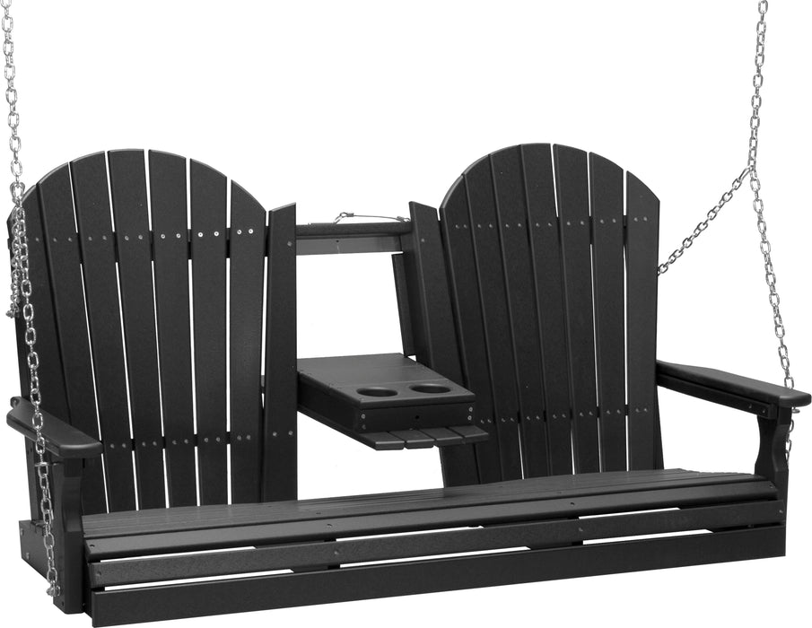 LuxCraft Adirondack 5ft. Recycled Plastic Porch Swing with Flip Down Center Console