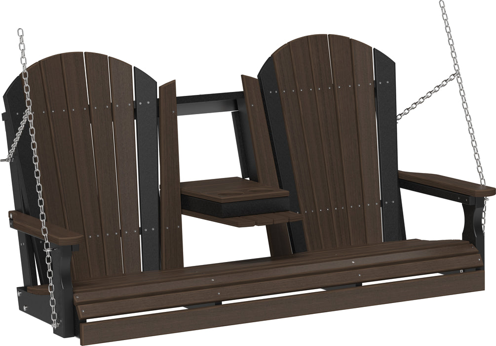LuxCraft Adirondack 5ft. Recycled Plastic Porch Swing with Flip Down Center Console