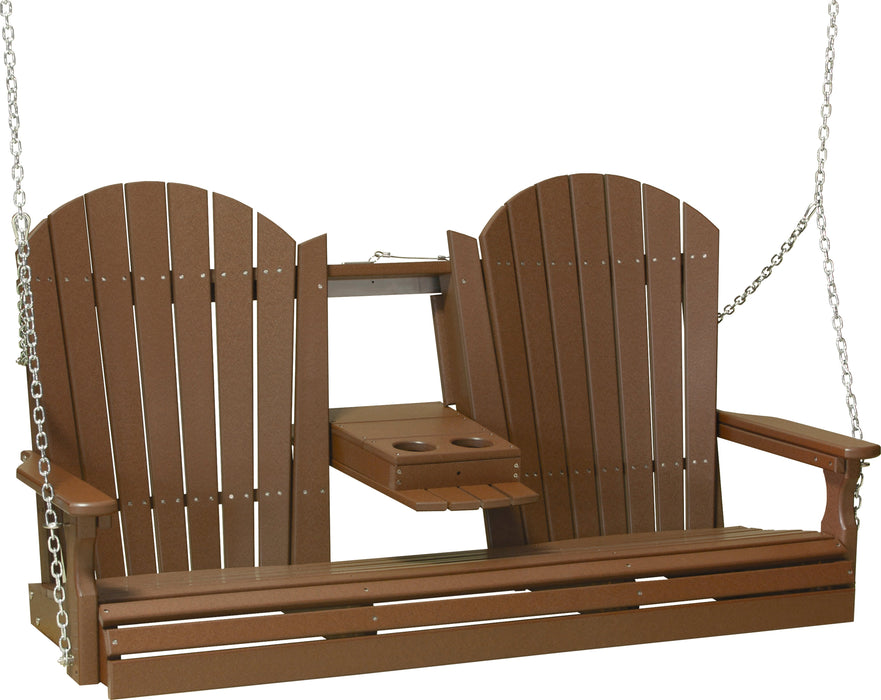 LuxCraft Adirondack 5ft. Recycled Plastic Porch Swing with Flip Down Center Console