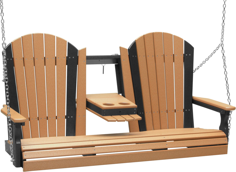 LuxCraft Adirondack 5ft. Recycled Plastic Porch Swing with Flip Down Center Console