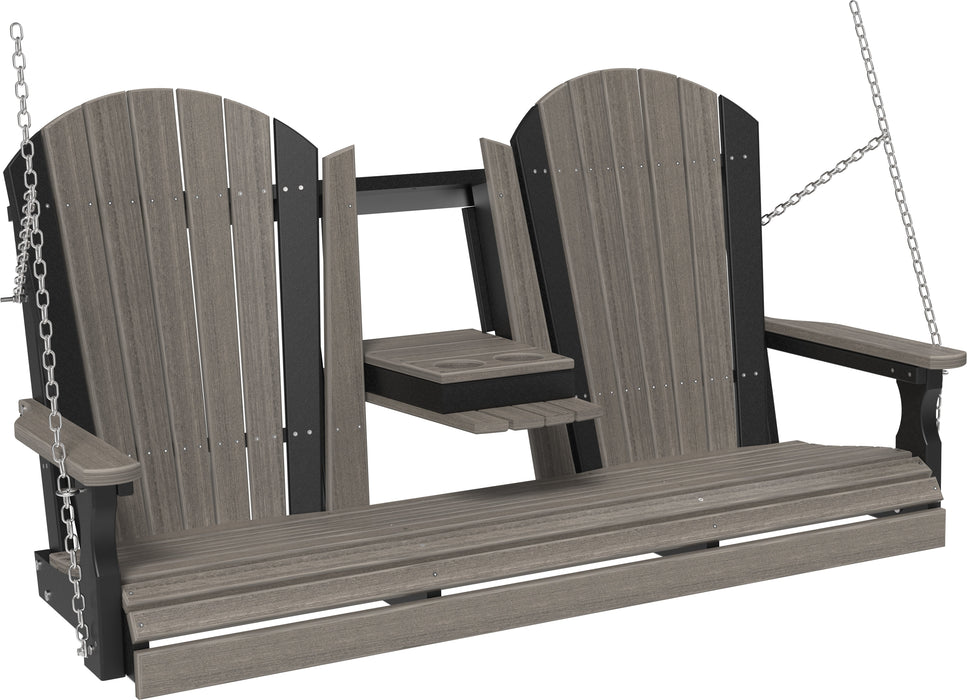 LuxCraft Adirondack 5ft. Recycled Plastic Porch Swing with Flip Down Center Console