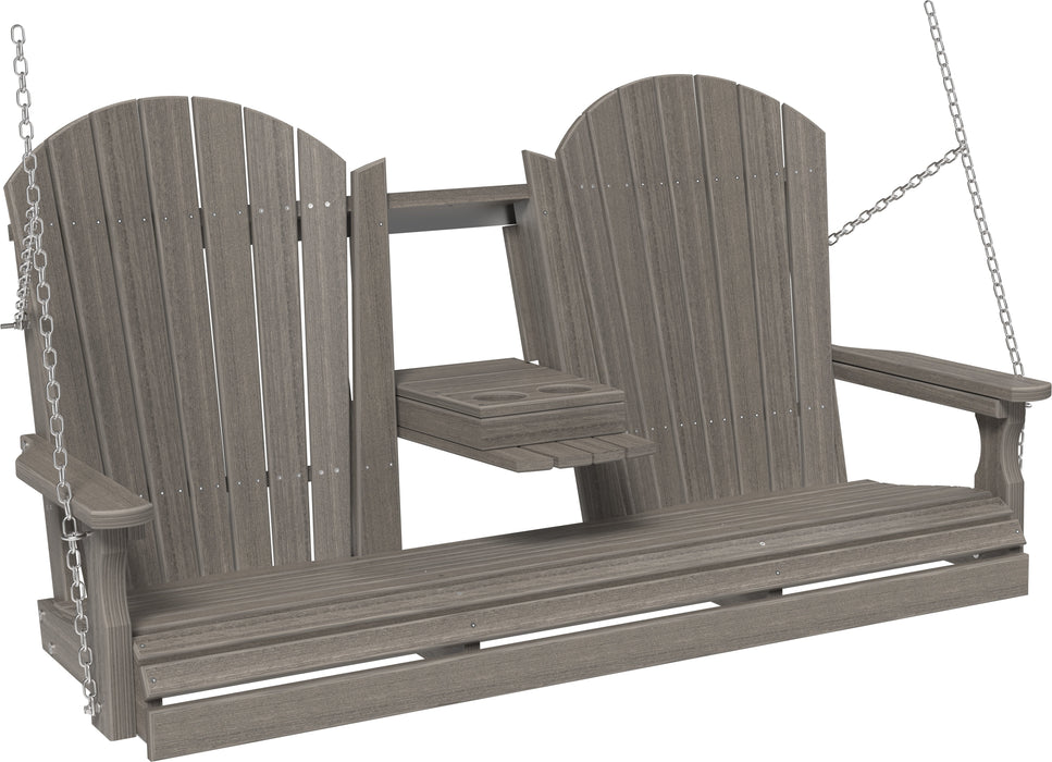 LuxCraft Adirondack 5ft. Recycled Plastic Porch Swing with Flip Down Center Console