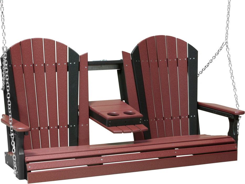 LuxCraft Adirondack 5ft. Recycled Plastic Porch Swing with Flip Down Center Console