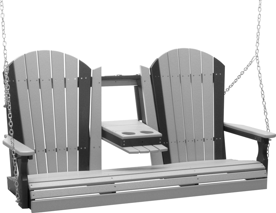 LuxCraft Adirondack 5ft. Recycled Plastic Porch Swing with Flip Down Center Console