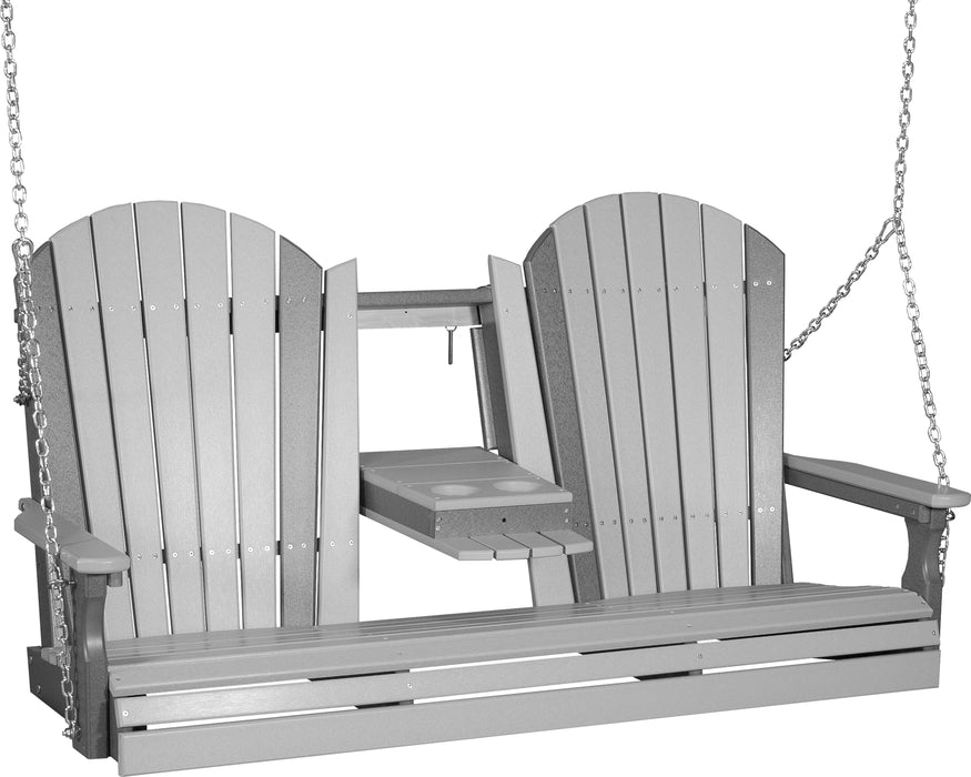 LuxCraft Adirondack 5ft. Recycled Plastic Porch Swing with Flip Down Center Console